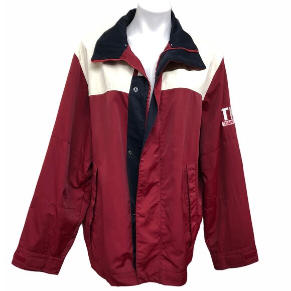 Tommy Hilfiger Full Zip Jacket Red White Blue TH85 Mens Med Sailing Colorblock - Picture 1 of 12